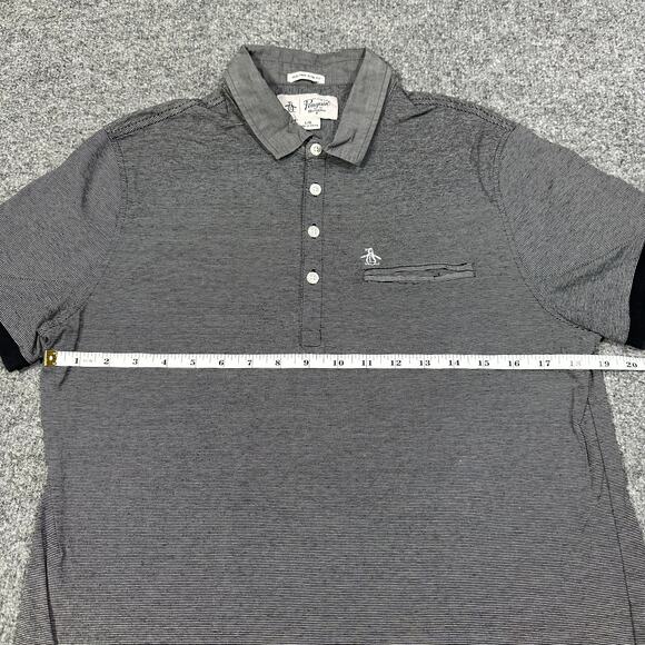 Penguin Heritage Slim Fit Gray Black Short Sleeve Collared Polo Shirt Size Large - Picture 5 of 7